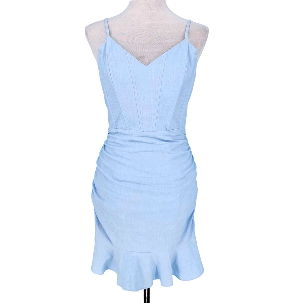 The‎ Vintage Shop Something Blue Ruched Corset Mini Dress Ruffle Hem Sm Coquet